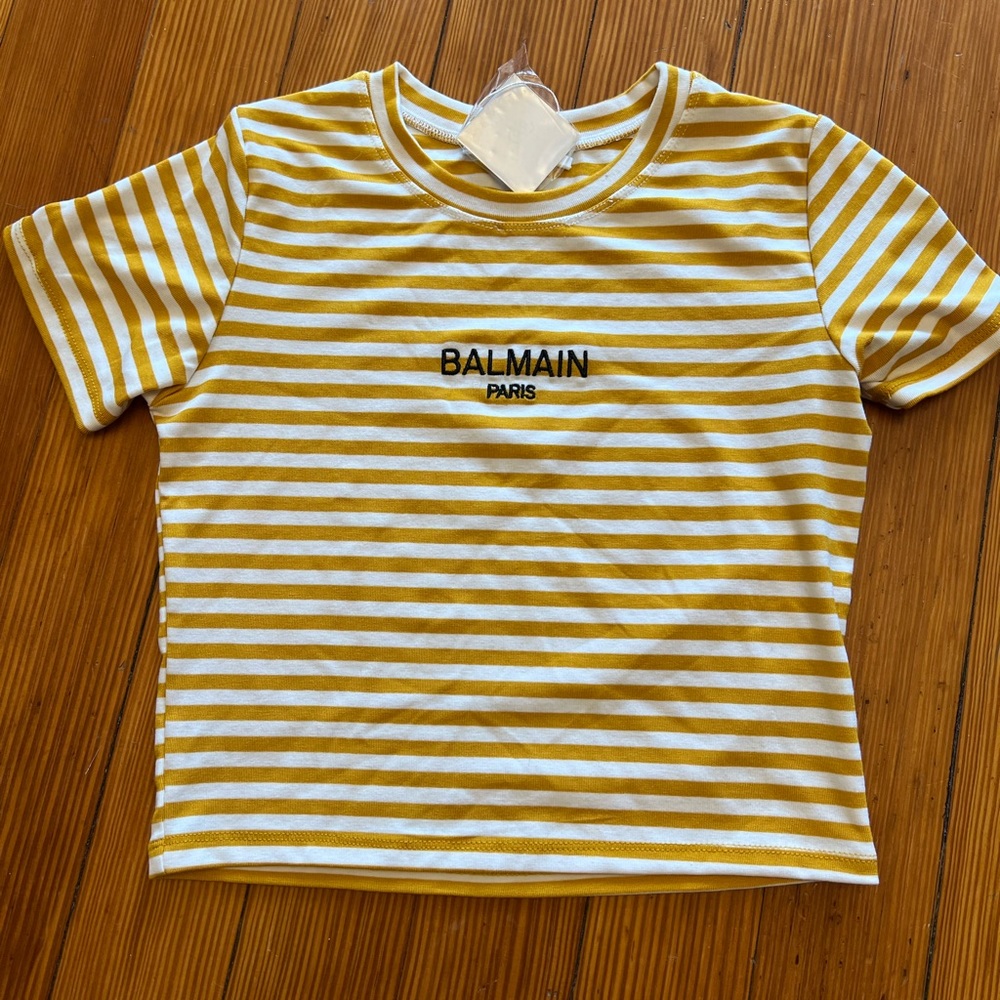 TEEN Metallic Logo Print T-Shirt.  White & Yellow.  Logo print at the chest.